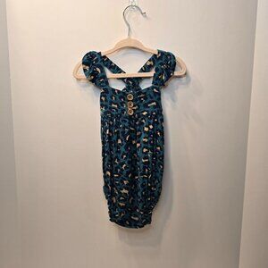 Posh Peanut Blue Leopard Print Romper Sleeveless Snap Closure SIZE 12-18m